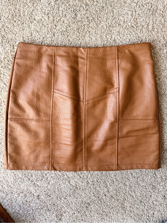 Bluivy Dresses & Skirts - GT-0093 Bluivy Cognac Faux Leather Mini Skirt L Brown Paneled